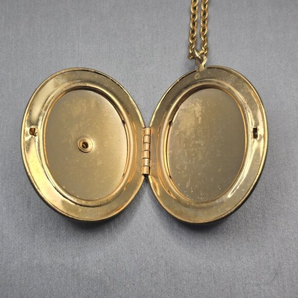VTG Avon Pink Rose Guilloche Enamel Locket Necklace 32" Gold Tone Uncas - Picture 8 of 16
